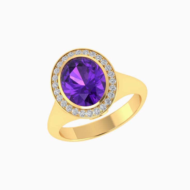 Amethyst with lab halo and gold band