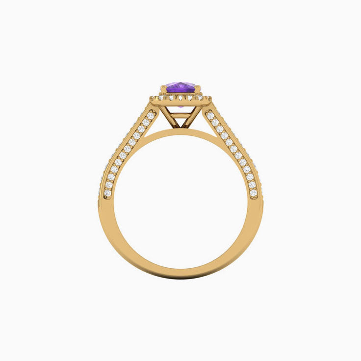 Cushion cut amethyst with lab diamonds