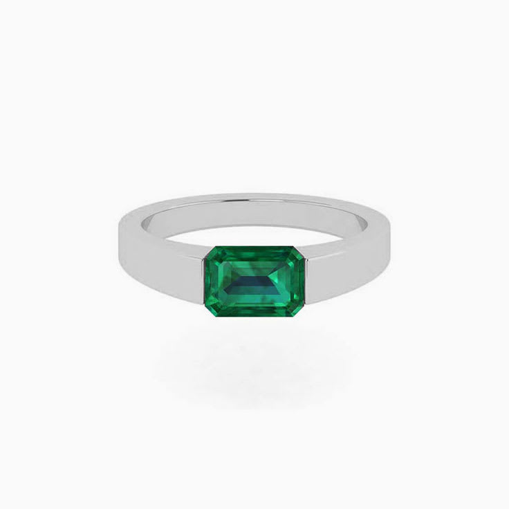 Lab created green emerald signet ring