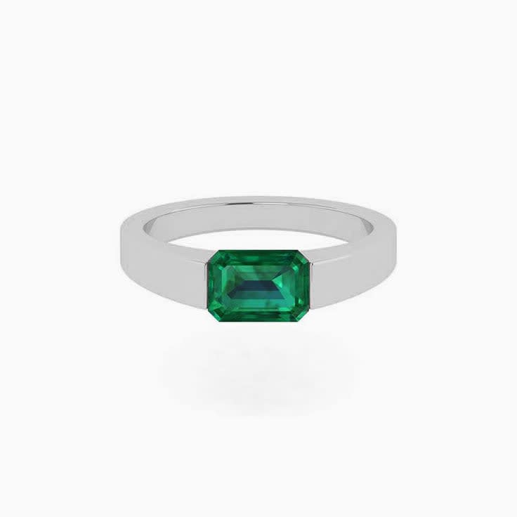 Lab created green emerald signet ring
