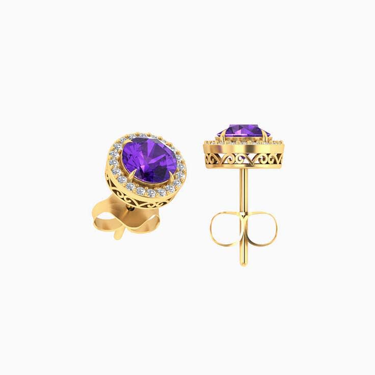 Classic amethyst studs with lab diamond halo