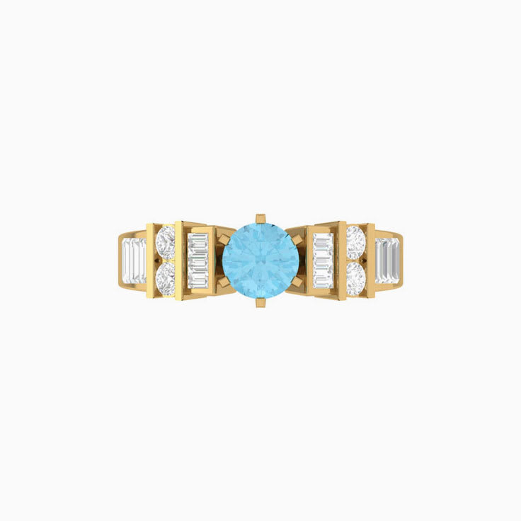 Blue Topaz With Round And Baguette Diamond