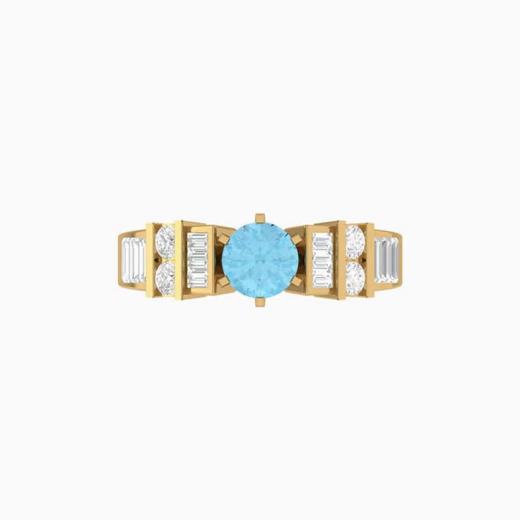 Blue Topaz With Round And Baguette Diamond
