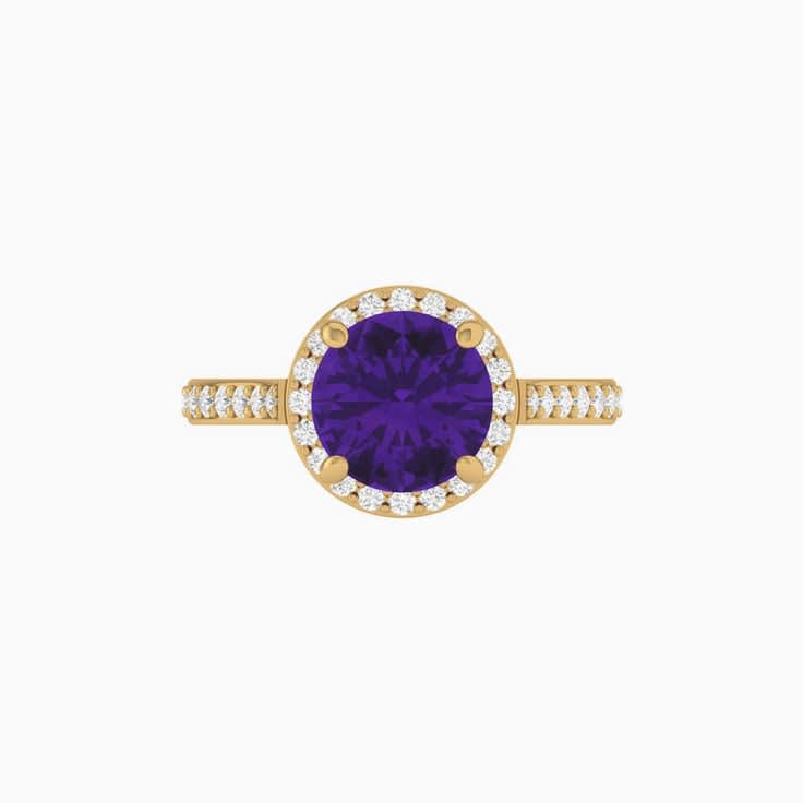 Round amethyst with lab diamond ring