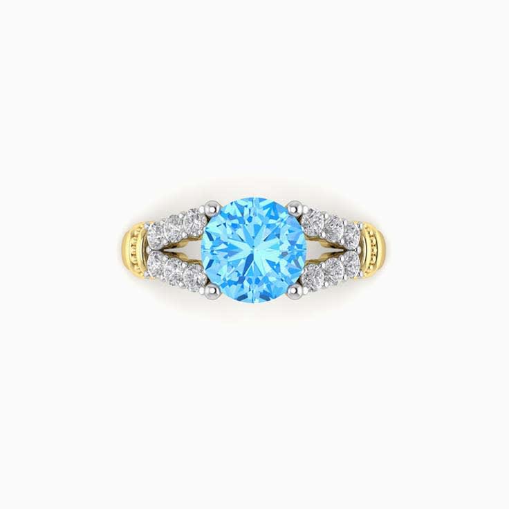 Blue topaz on a split diamond band