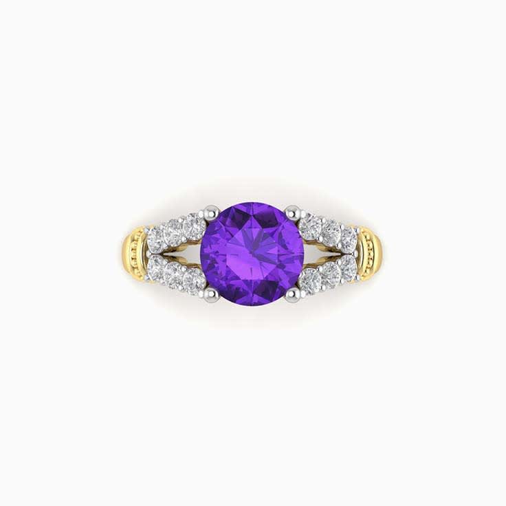 Amethyst and Diamond Split Shank Ring