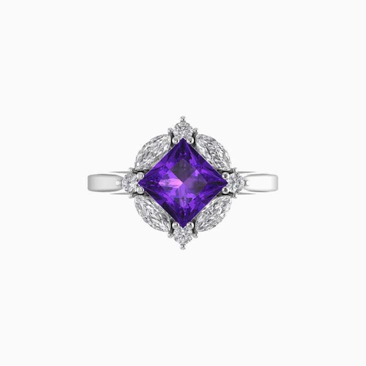 Princess cut amethyst with lab diamonds