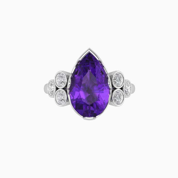 pear cut amethyst with round lab diamonds