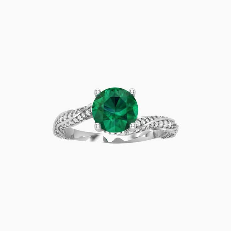 Emerald on a Twisted Diamond Band