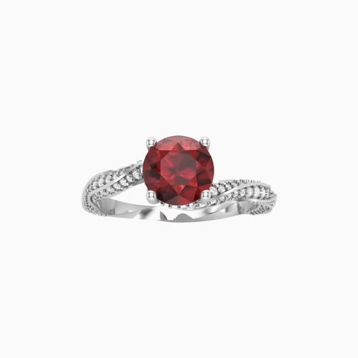 Garnet on a Twisted Diamond Band
