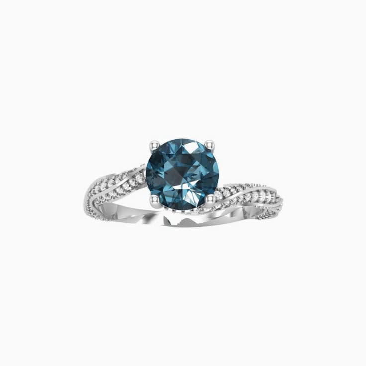 Teal Sapphire on a Twisted Diamond Band