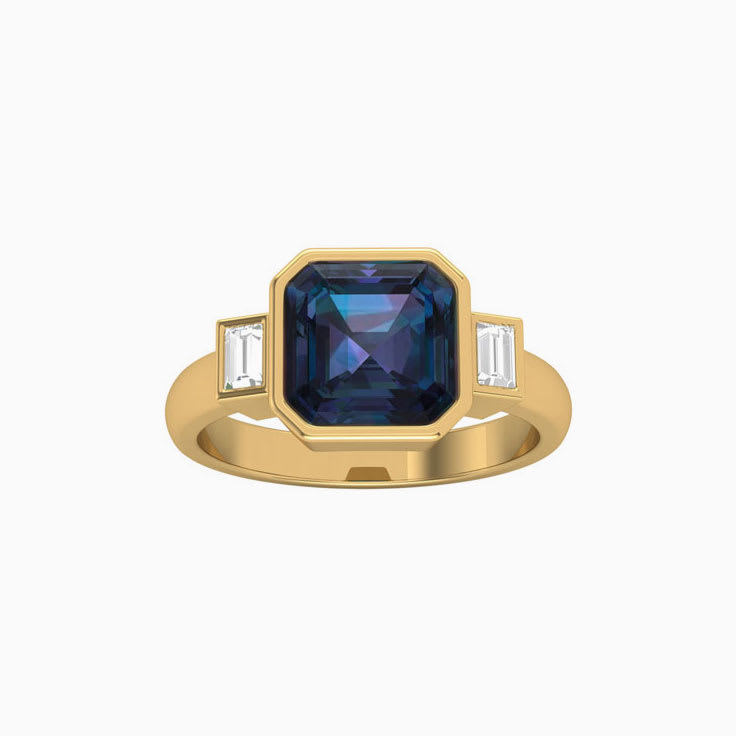 Alexandrite With Baguette Trilogy Ring