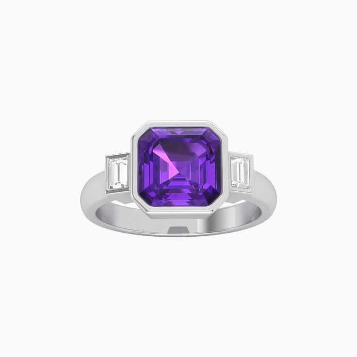 Amethyst With Baguette Trilogy Ring