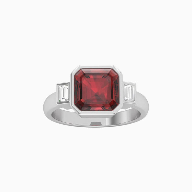 Garnet With Baguette Trilogy Ring