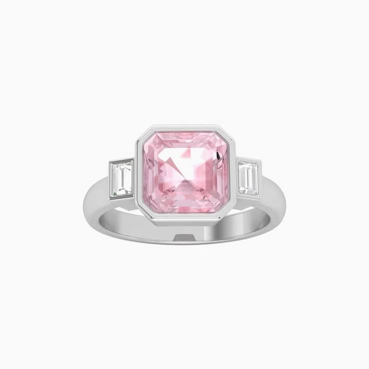 Morganite With Baguette Trilogy Ring