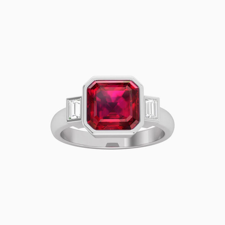 Ruby With Baguette Trilogy Ring