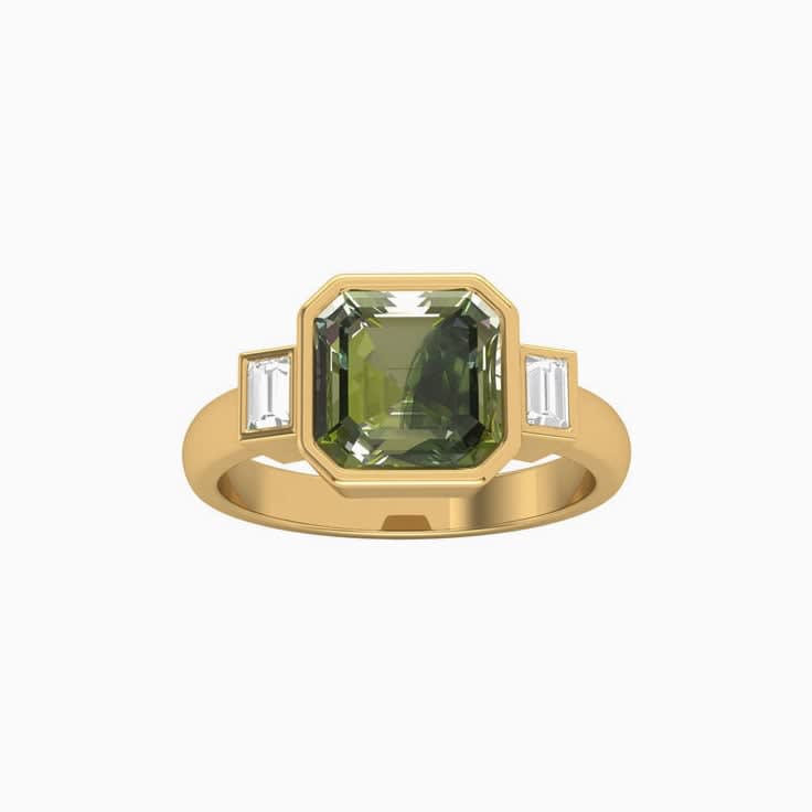 Sapphire Green With Baguette Trilogy Ring