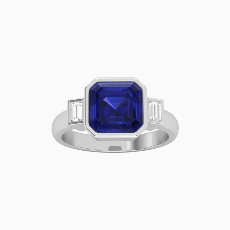 Tanzanite With Baguette Trilogy Ring