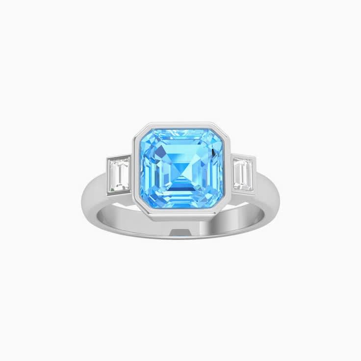 Topaz Blue With Baguette Trilogy Ring