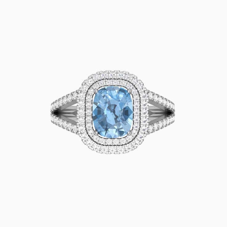 Double halo Aquamarine and diamond ring