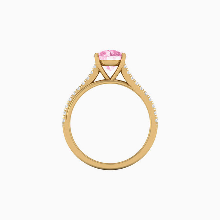 Pink Lab Round Cut Diamond Engagement Ring On A Twisted Band