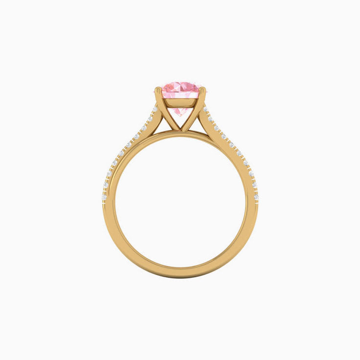 Pink Lab Round Cut Diamond Engagement Ring On A Twisted Band