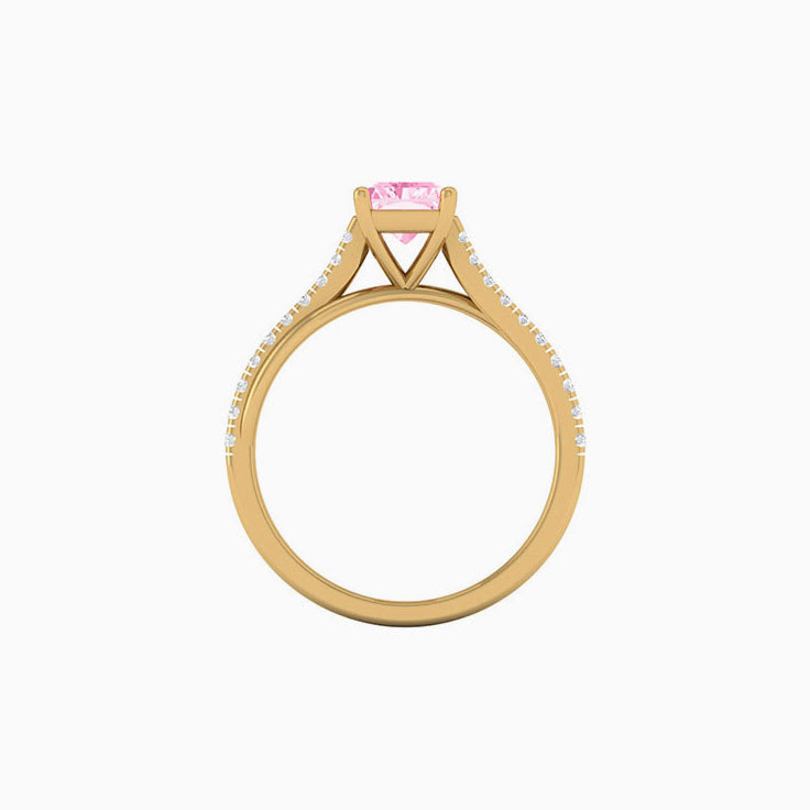 Pink Lab Radiant Cut Diamond Engagement Ring On A Twisted Band