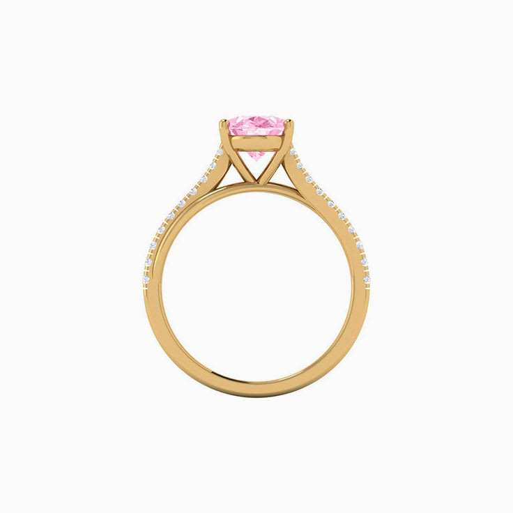 Pink Lab Oval Cut Diamond Engagement Ring On A Twisted Band