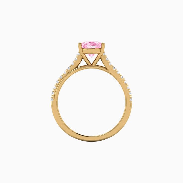 Pink Lab Oval Cut Diamond Engagement Ring On A Twisted Band