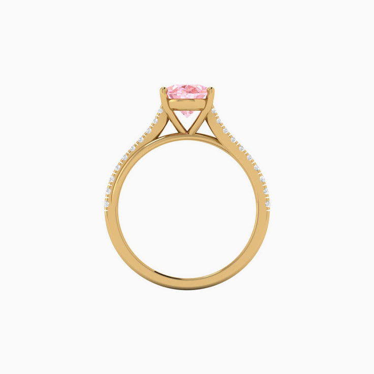 Pink Lab Oval Cut Diamond Engagement Ring On A Twisted Band