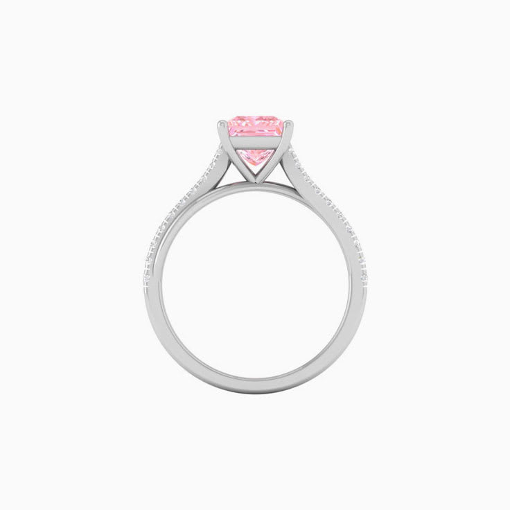 Pink Lab Princess Cut Diamond Engagement Ring On A Twisted Band
