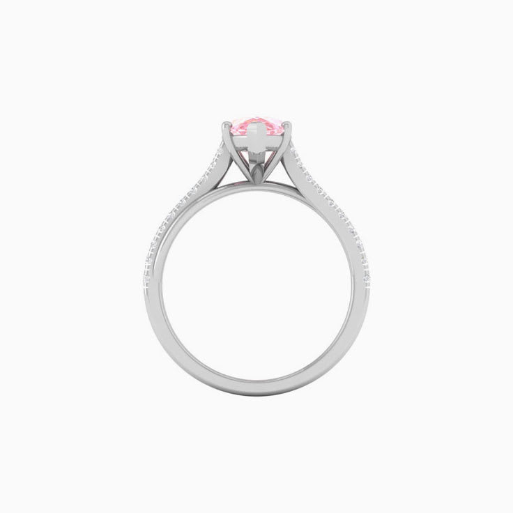 Pink Lab Pear Cut Diamond Engagement Ring On A Twisted Band