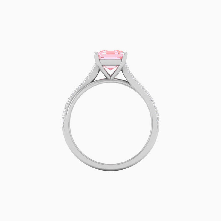 Pink Lab Asscher Cut Diamond Engagement Ring On A Twisted Band