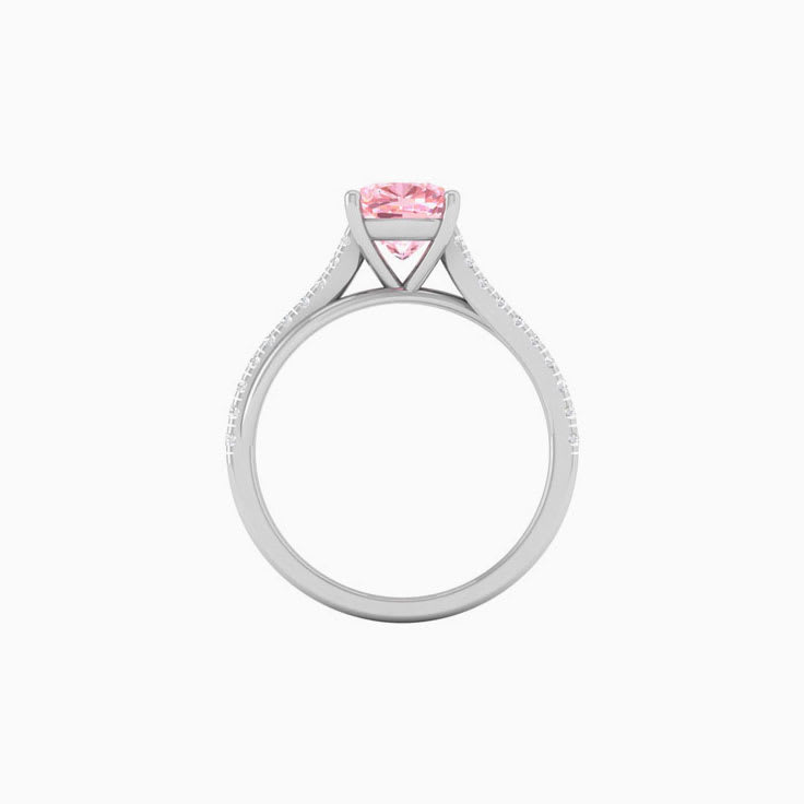 Pink Lab Cushion Square Cut Diamond Engagement Ring On A Twisted Band