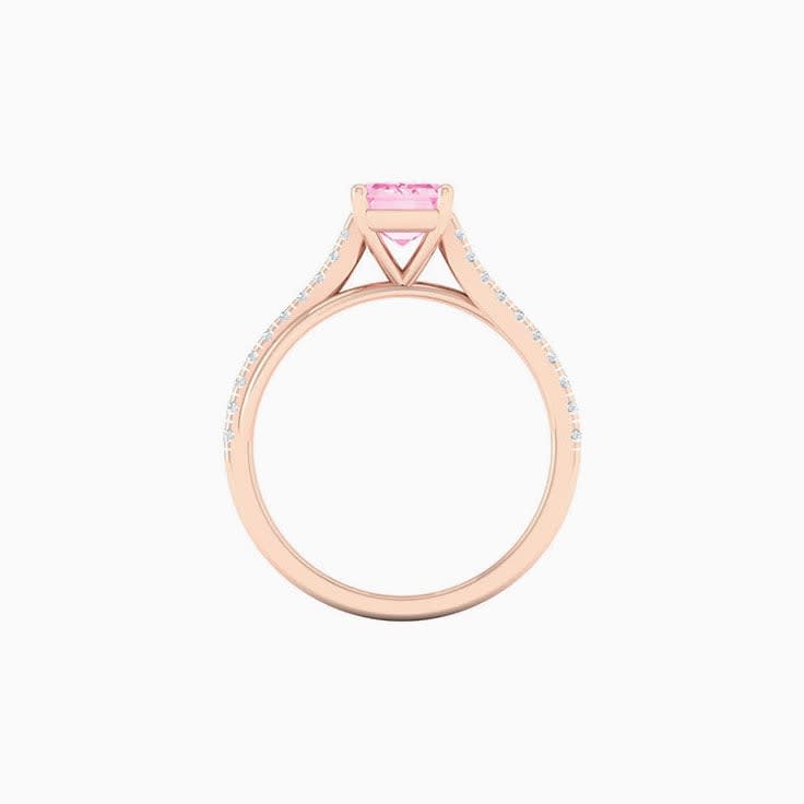 Pink Lab Emerald Cut Diamond Engagement Ring On A Twisted Band