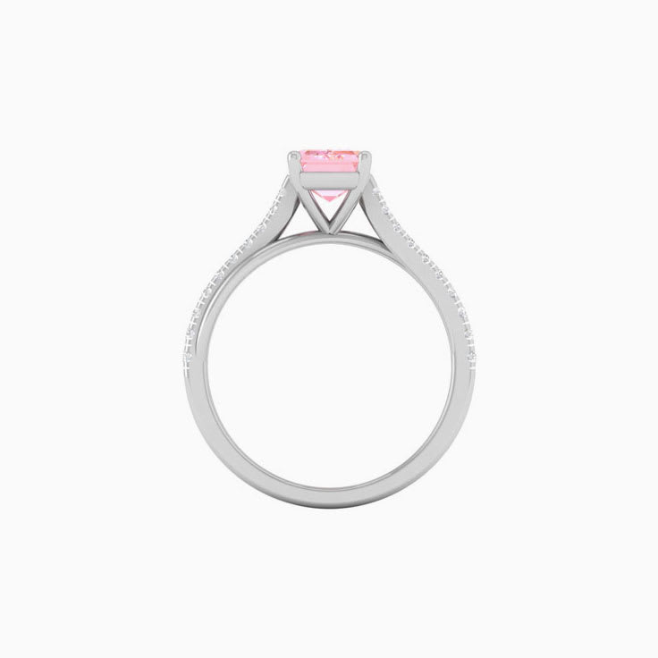 Pink Lab Emerald Cut Diamond Engagement Ring On A Twisted Band