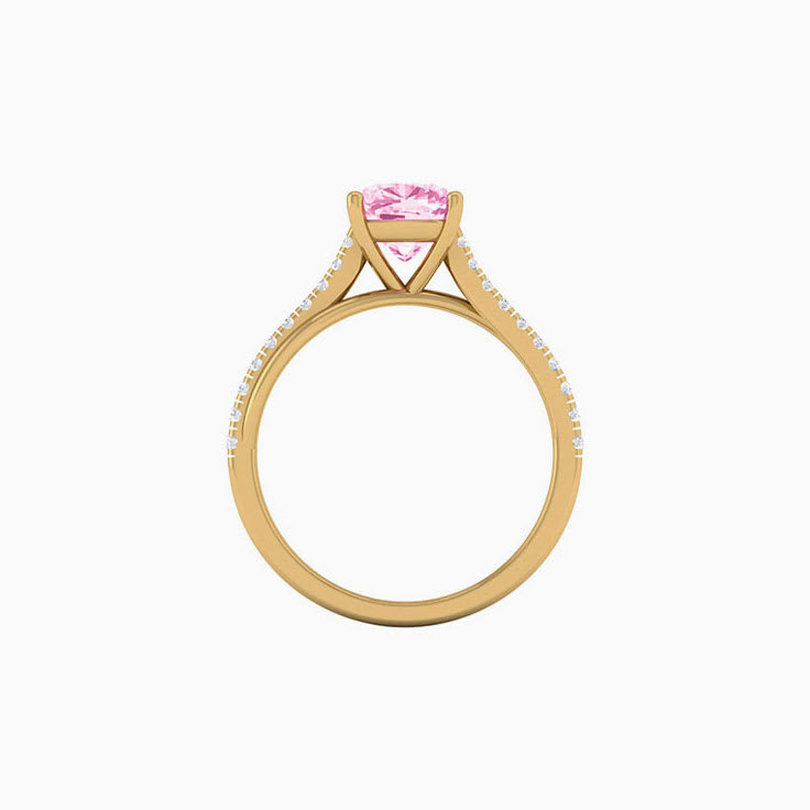 Pink Lab Emerald Cut Diamond Engagement Ring On A Twisted Band