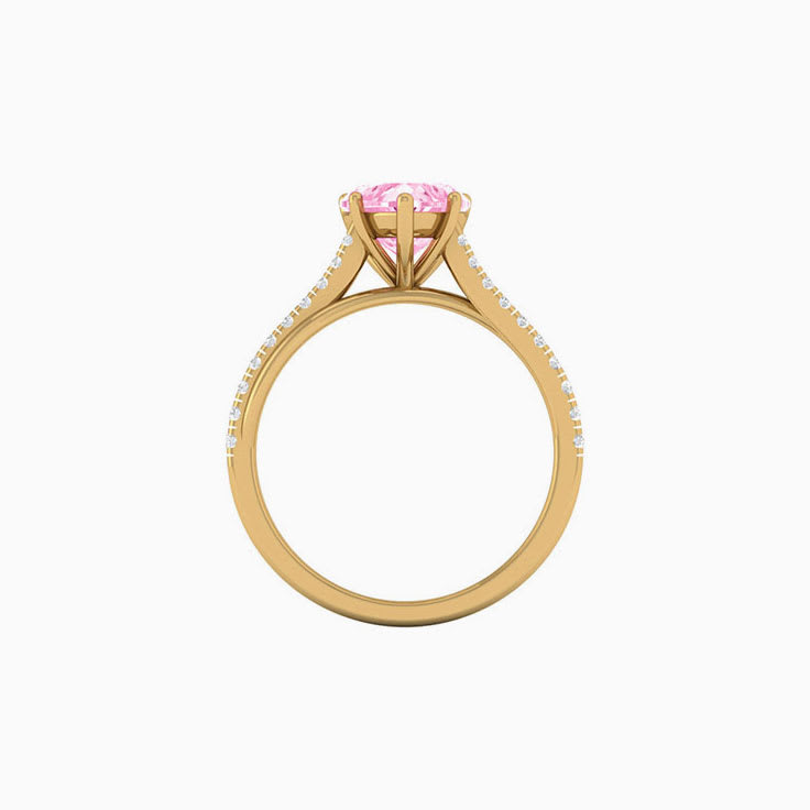 Pink Lab Heart Cut Diamond Engagement Ring On A Twisted Band