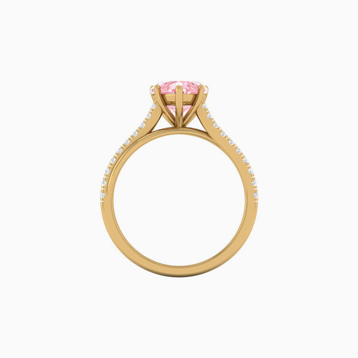 Pink Lab Heart Cut Diamond Engagement Ring On A Twisted Band