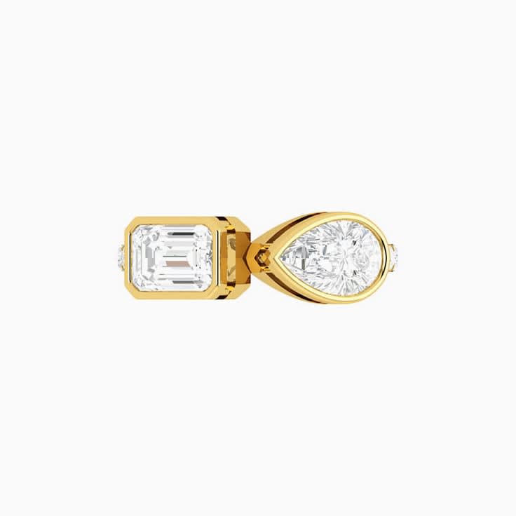 Pear and Emerald Two Stone Lab grown Diamond Ring