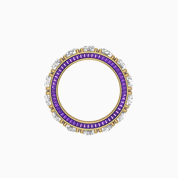 Lab round and Amethyst baguette eternity ring