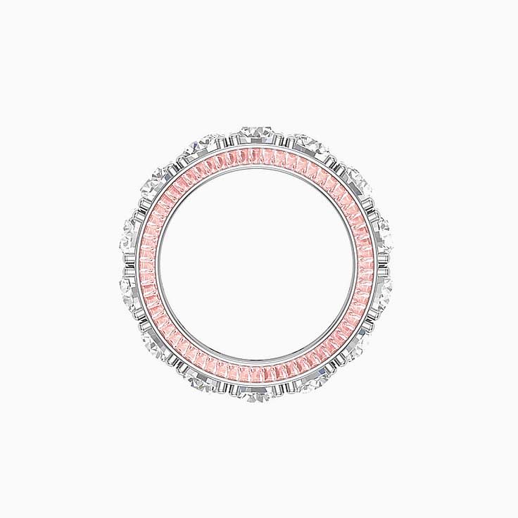 Lab round and morganite baguette eternity ring