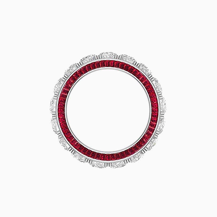 Lab oval and ruby baguette diamond ring