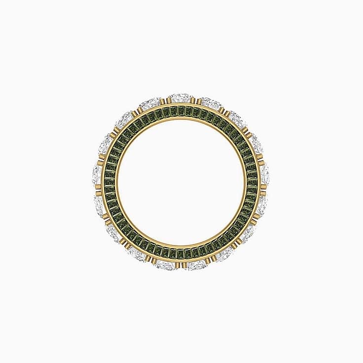 Lab oval and Sapphire Green baguette diamond ring