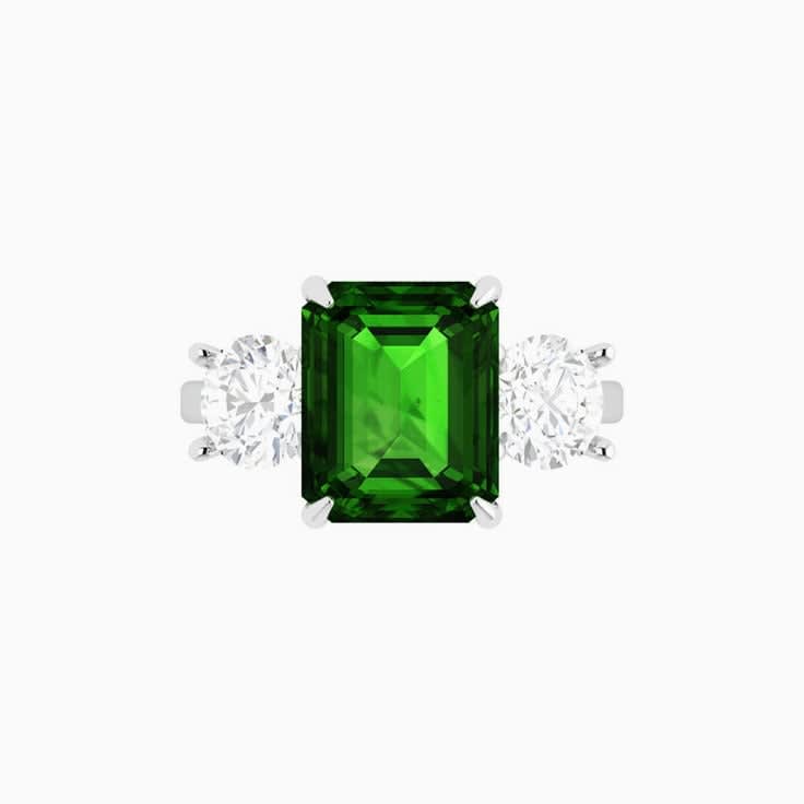 Green Tourmaline Emerald Cut Three Stone Ring