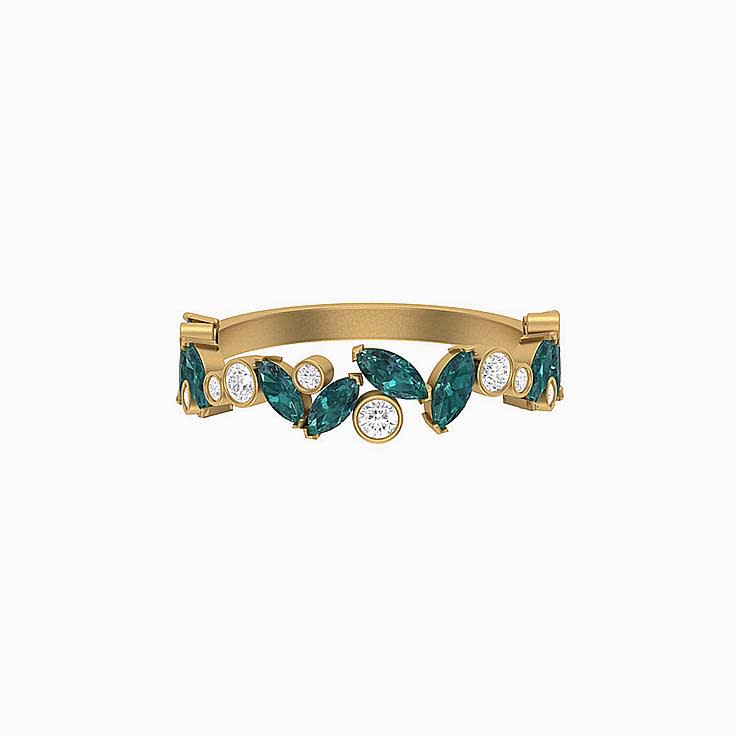 Alexandrite with white diamond wedding ring