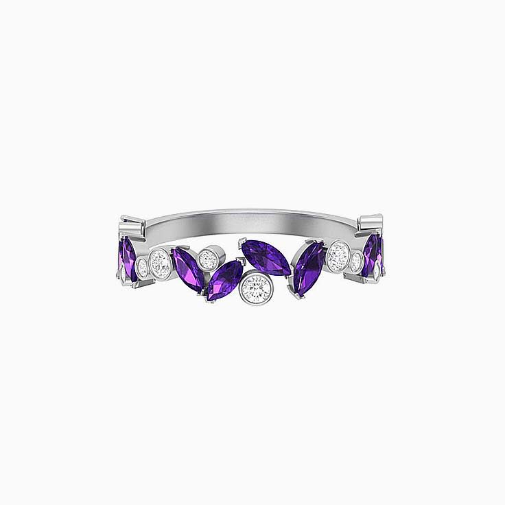 Amethyst with white diamond wedding ring