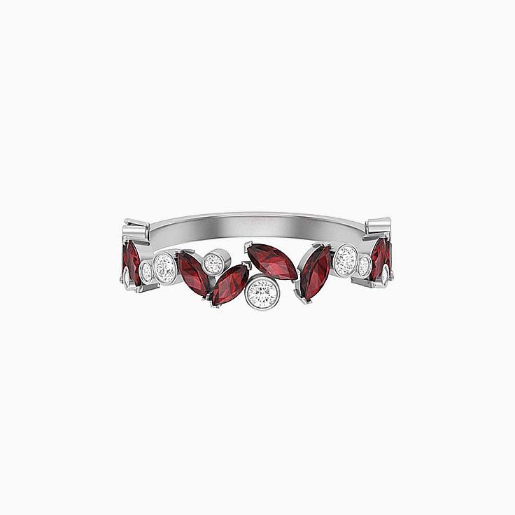 Garnet with white diamond wedding ring