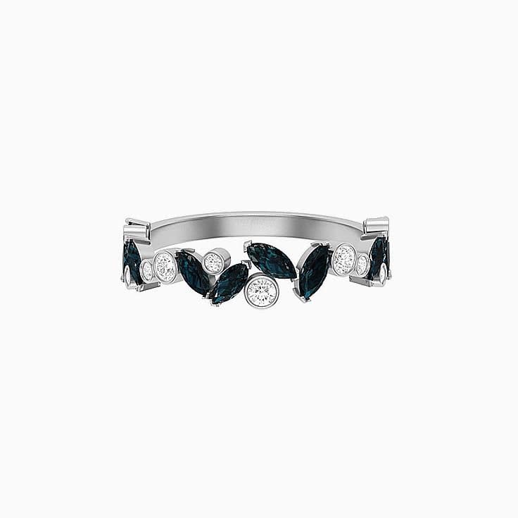 Teal Sapphire with white diamond wedding ring