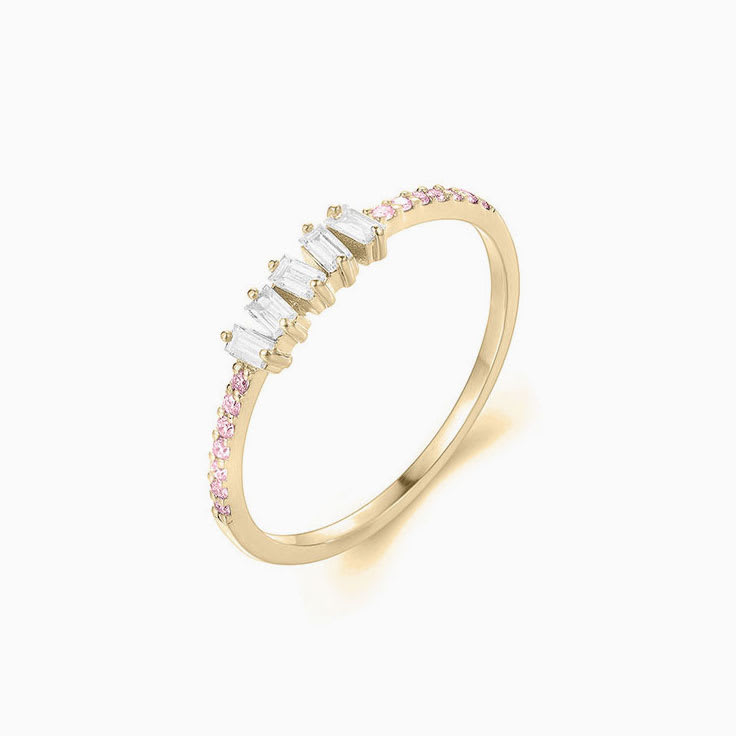 Baguette Pink Lab Round Diamond Band